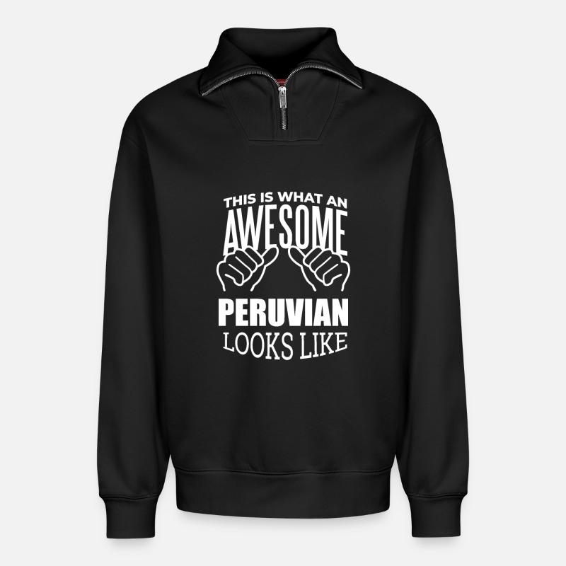 Peru - Relaxed Unisex Organic Half Zip Sweatshirt – von SPREAD - Schwarz