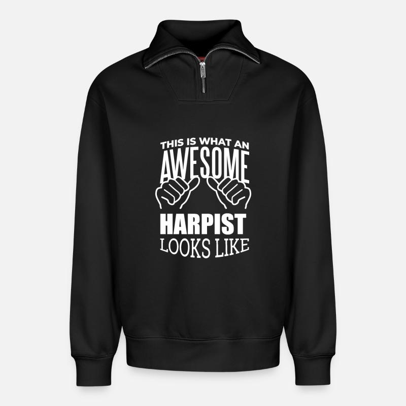 Harfe - Relaxed Unisex Organic Half Zip Sweatshirt – von SPREAD - Schwarz