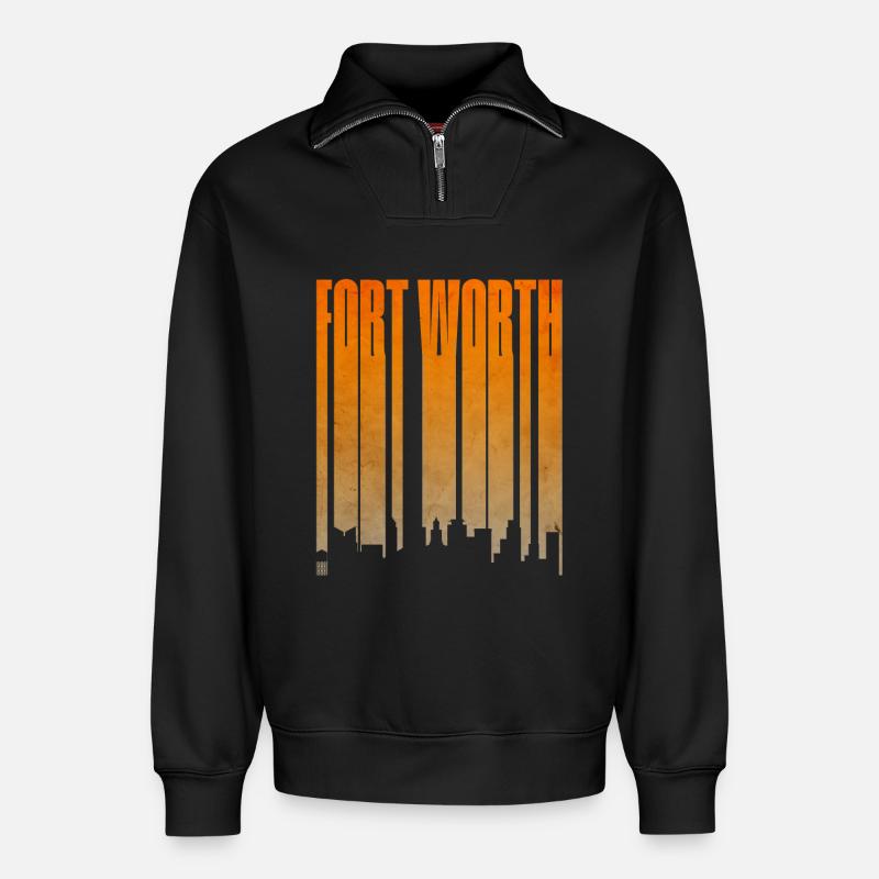 Fort Worth Skyline Gradient - Relaxed Unisex Organic Half Zip Sweatshirt – von SPREAD - Schwarz