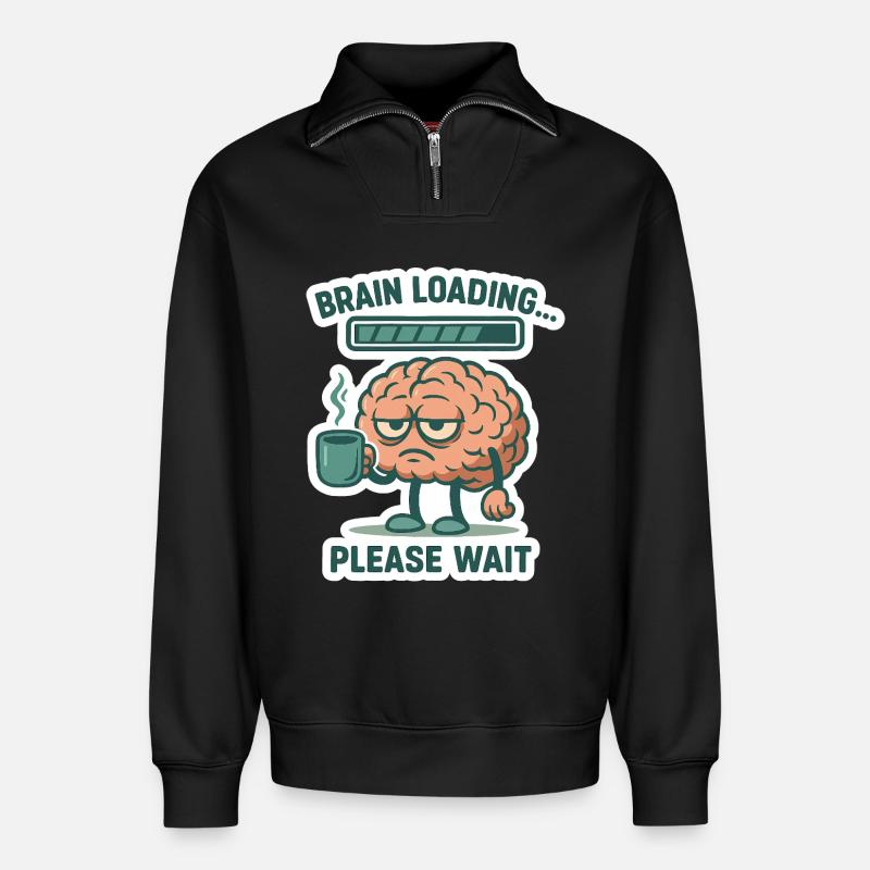 Brain Loading - Relaxed Unisex Organic Half Zip Sweatshirt – by SPREAD - black