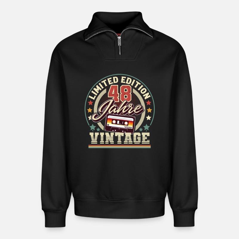 48th Birthday - Relaxed Unisex Organic Half Zip Sweatshirt – by SPREAD - black