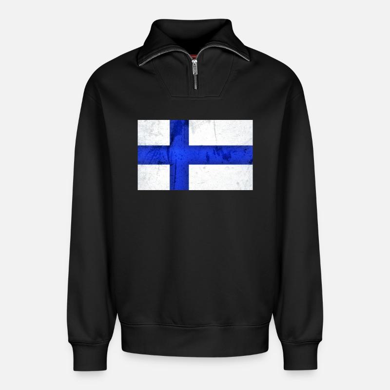 Drapeau de la Finlande - Sweat unisexe décontracté en coton biologique à demi-zip – de SPREAD - noir