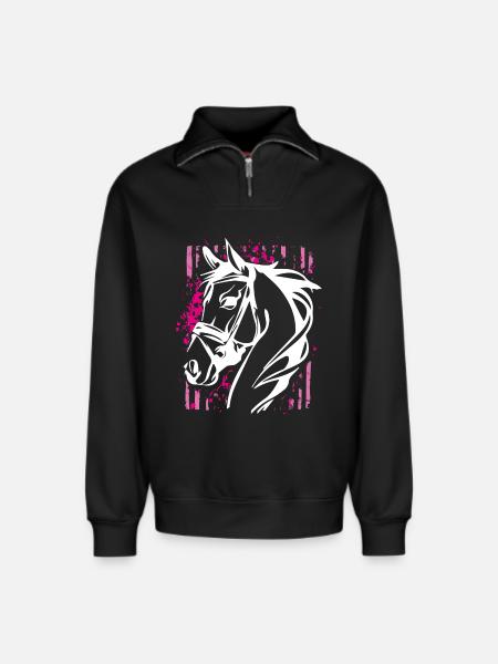 Graffiti-Stil Pferd mit Pinkem Farbsplash - Relaxed Unisex Organic Half Zip Sweatshirt – von SPREAD - Schwarz