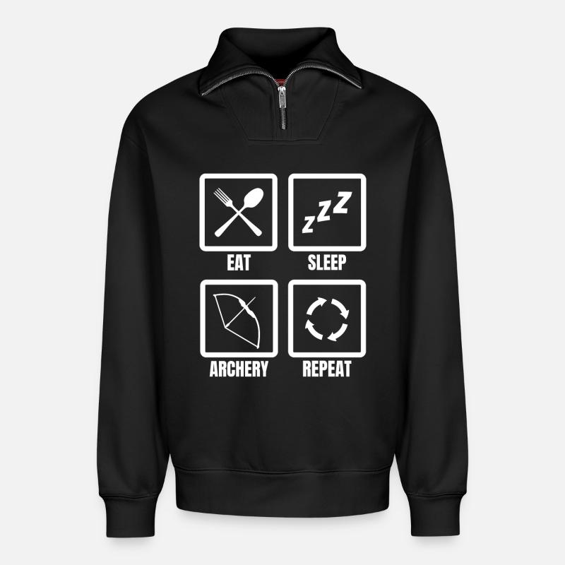 Eat Sleep Archery Repeat - Relaxed Unisex Organic Half Zip Sweatshirt – von SPREAD - Schwarz