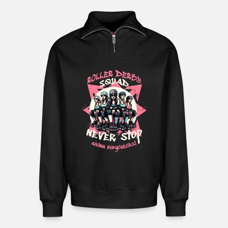 Roller Derby Trupp - Relaxed Unisex Organic Half Zip Sweatshirt – von SPREAD - Schwarz