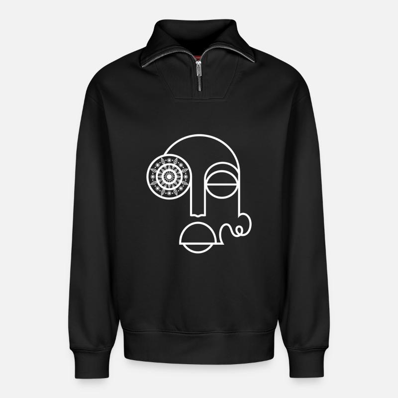 Abstraktes Gesicht / Modernes abstraktes Gesicht - Relaxed Unisex Organic Half Zip Sweatshirt – von SPREAD - Schwarz