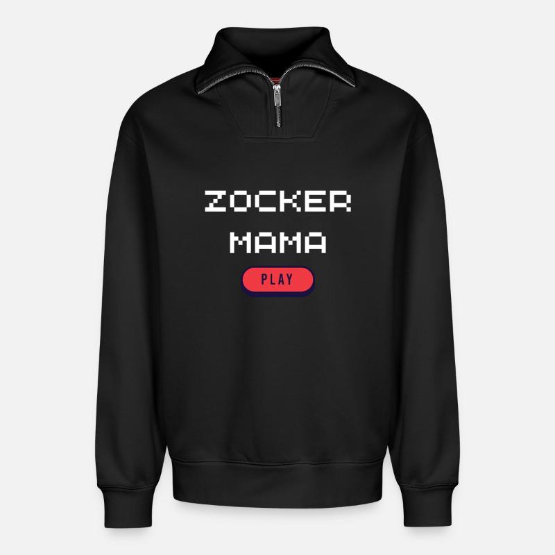 Maman joueuse - Sweat unisexe décontracté en coton biologique à demi-zip – de SPREAD - noir