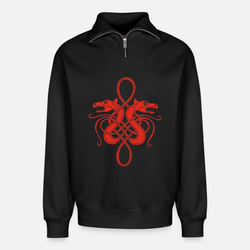 Rote Wikinger-Hydra - Relaxed Unisex Organic Half Zip Sweatshirt – von SPREAD - Schwarz