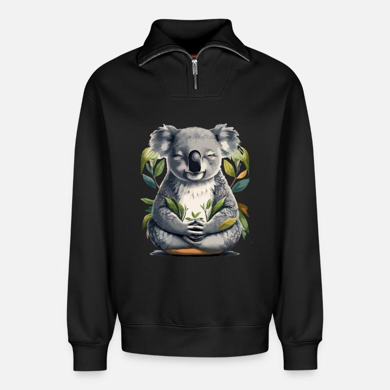 Koala Meditation - Relaxed Unisex Organic Half Zip Sweatshirt – von SPREAD - Schwarz