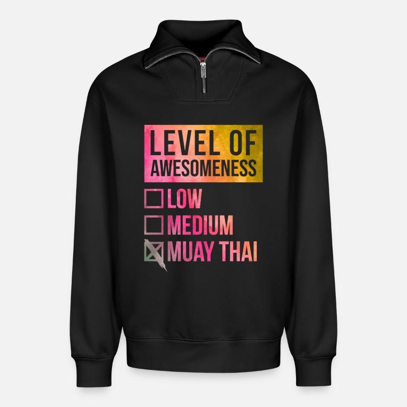 Muay Thai - Relaxed Unisex Organic Half Zip Sweatshirt – by SPREAD - black