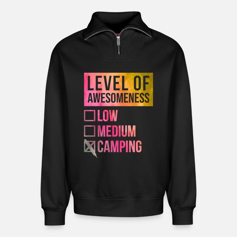 Camping - Relaxed Unisex Organic Half Zip Sweatshirt – von SPREAD - Schwarz