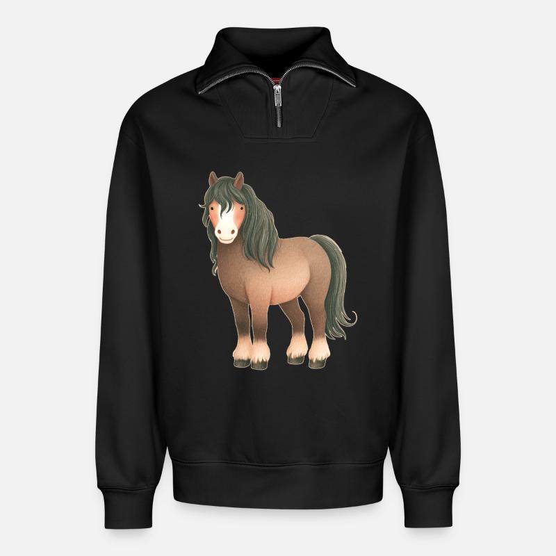Pferd - Relaxed Unisex Organic Half Zip Sweatshirt – von SPREAD - Schwarz