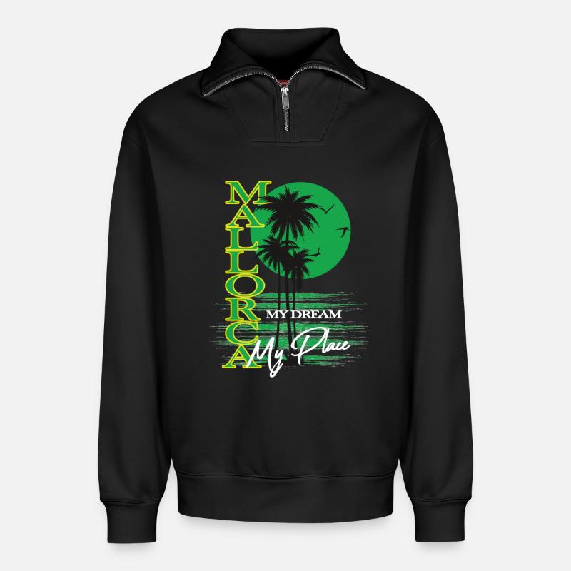 Malorca Palmen Retro-Traum - Relaxed Unisex Organic Half Zip Sweatshirt – von SPREAD - Schwarz