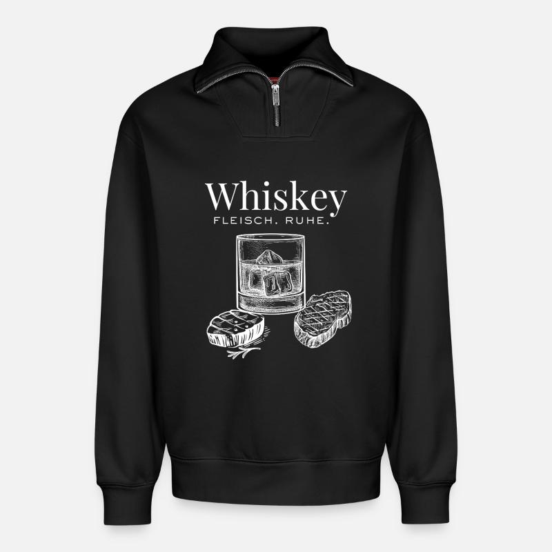 Whiskey & Fleisch – Ruhig genießen - Relaxed Unisex Organic Half Zip Sweatshirt – von SPREAD - Schwarz