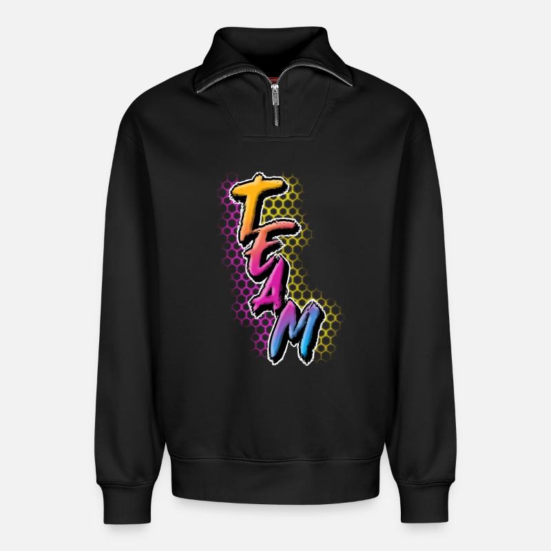 Team - Relaxed Unisex Organic Half Zip Sweatshirt – von SPREAD - Schwarz