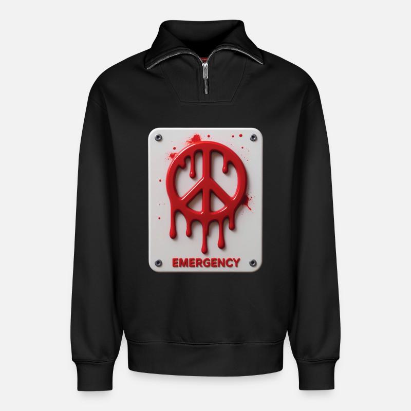 FRIEDENSNOTFALL #1 – Frieden & Liebe - Relaxed Unisex Organic Half Zip Sweatshirt – von SPREAD - Schwarz