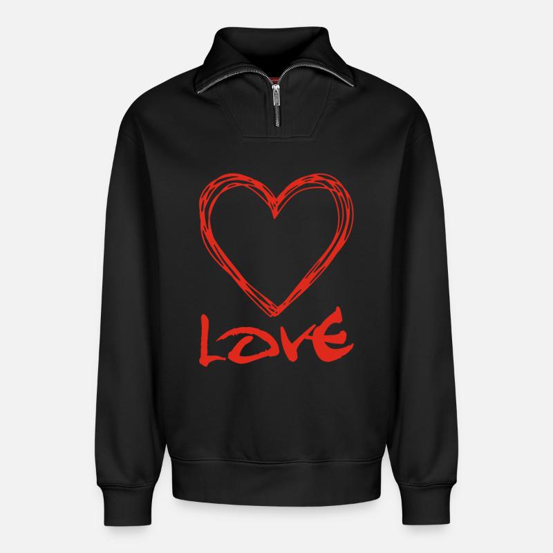 rotes Graffiti-Herz - Relaxed Unisex Organic Half Zip Sweatshirt – von SPREAD - Schwarz