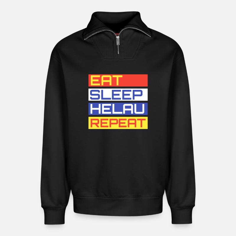 EAT SLEEP HELAU REPEAT Design - Relaxed Unisex Organic Half Zip Sweatshirt – von SPREAD - Schwarz