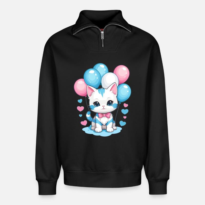 Mignon bébé chat - Sweat unisexe décontracté en coton biologique à demi-zip – de SPREAD - noir