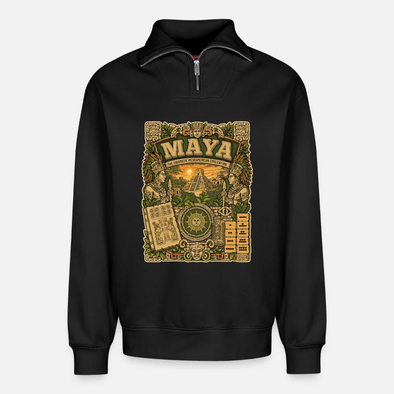 Mayan Civilization - Relaxed Unisex Organic Half Zip Sweatshirt – by SPREAD - black