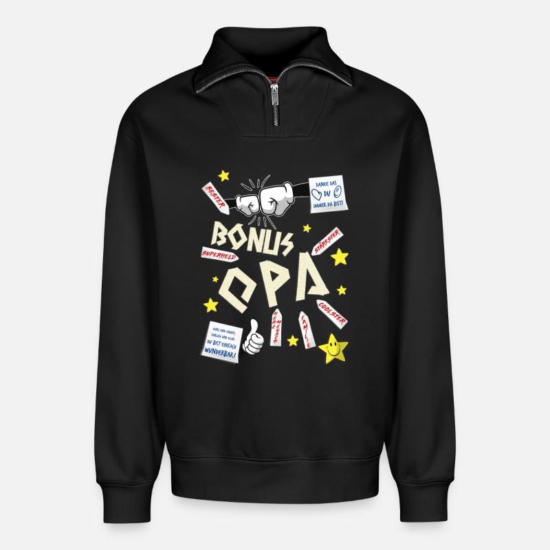 Bonus opa - Relaxed Unisex Organic Half Zip Sweatshirt – von SPREAD - Schwarz