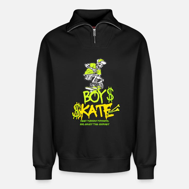 Junge Skateboarding Schädel Grafikdesign - Relaxed Unisex Organic Half Zip Sweatshirt – von SPREAD - Schwarz
