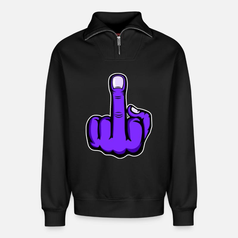 Mittelfinger_Lila - Relaxed Unisex Organic Half Zip Sweatshirt – von SPREAD - Schwarz