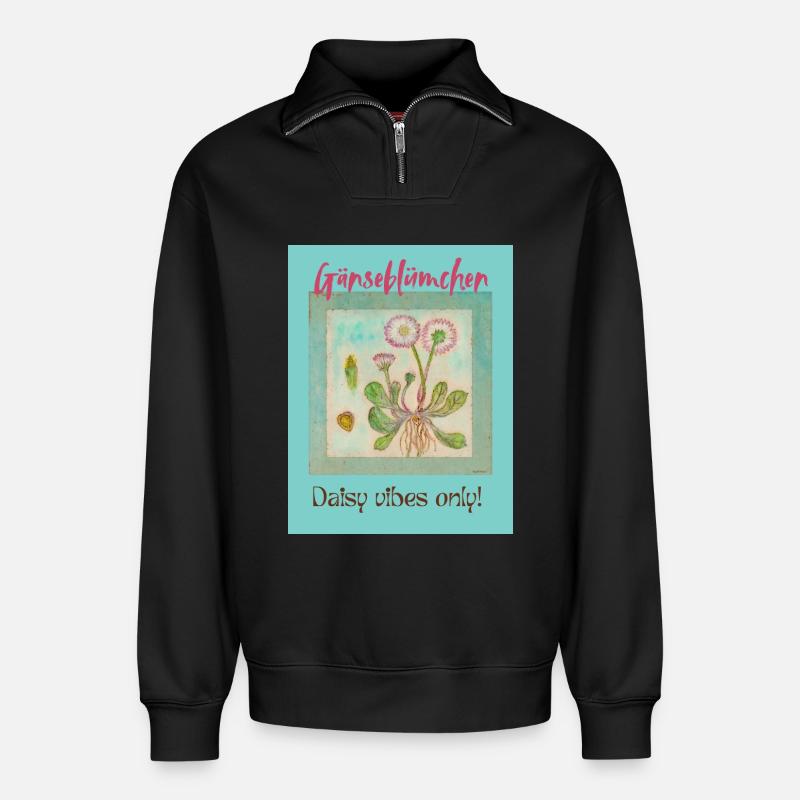 Gänseblümchen Vibes - Relaxed Unisex Organic Half Zip Sweatshirt – von SPREAD - Schwarz