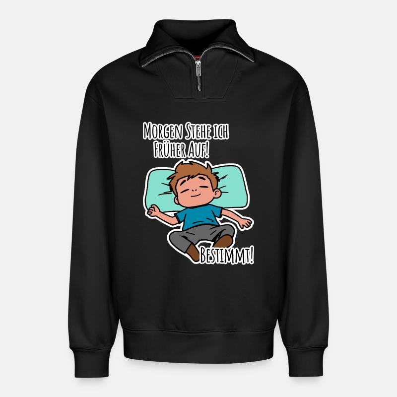 Morgenmuffel? Früh aufstehen oder faulenzen? - Relaxed Unisex Organic Half Zip Sweatshirt – von SPREAD - Schwarz