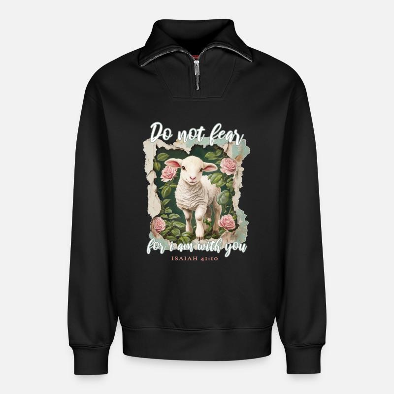 Lamm Christlich Bibelvers - Relaxed Unisex Organic Half Zip Sweatshirt – von SPREAD - Schwarz
