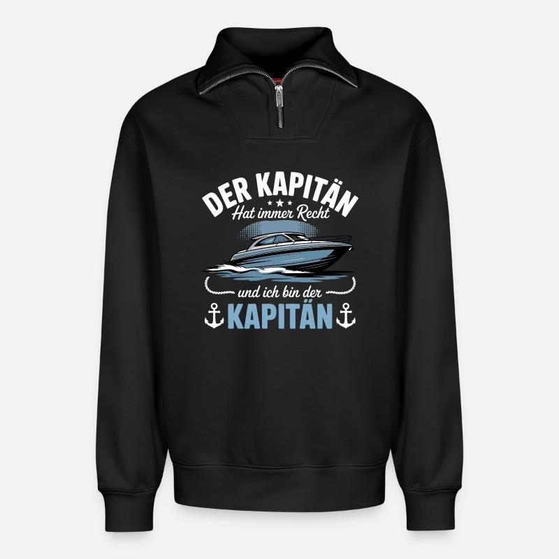 Capitaine de bateau, permis de bateau - Sweat unisexe décontracté en coton biologique à demi-zip – de SPREAD - noir