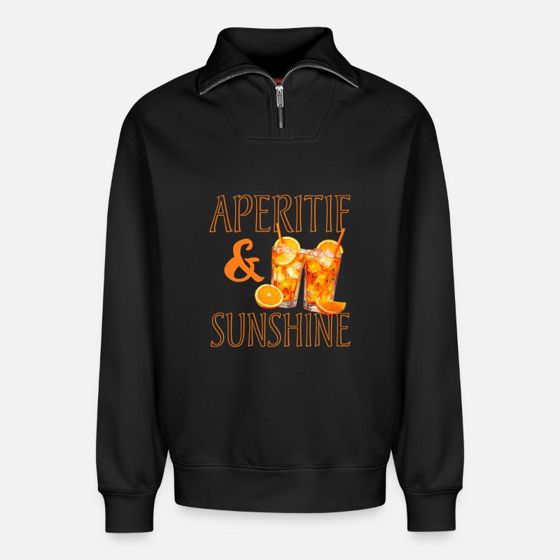 Apéritif & Rayon de soleil - Sweat unisexe décontracté en coton biologique à demi-zip – de SPREAD - noir