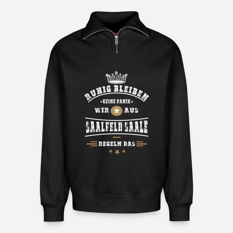 Saalfeld, Thüringen - Relaxed Unisex Organic Half Zip Sweatshirt – von SPREAD - Schwarz