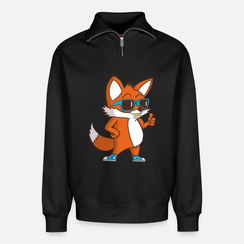 Cool Fox - Relaxed Unisex Organic Half Zip Sweatshirt – von SPREAD - Schwarz