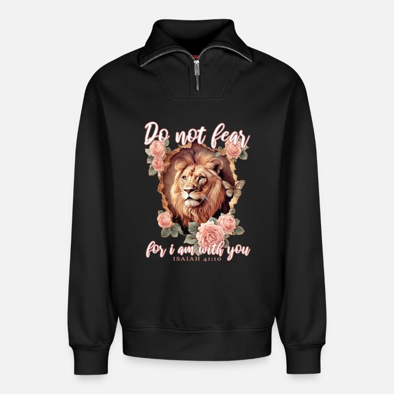 Löwe Bibelvers Christlich - Relaxed Unisex Organic Half Zip Sweatshirt – von SPREAD - Schwarz