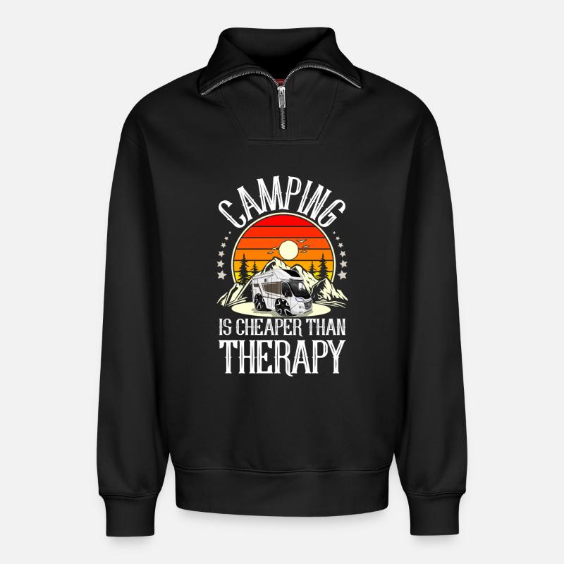 Camping Campen Camper - Relaxed Unisex Organic Half Zip Sweatshirt – von SPREAD - Schwarz