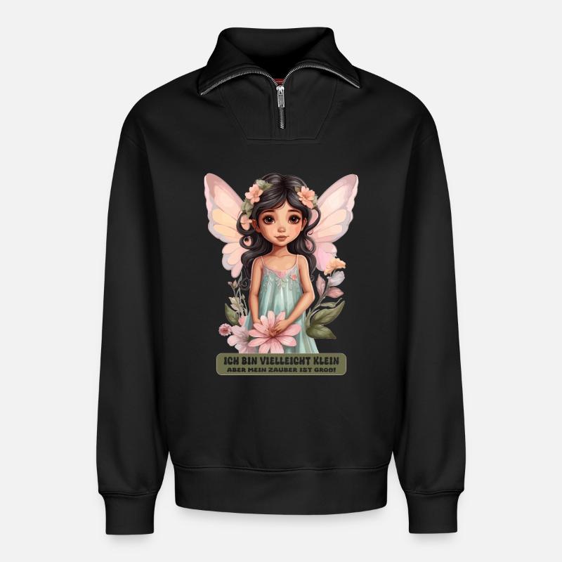 Kleine Fee - Relaxed Unisex Organic Half Zip Sweatshirt – von SPREAD - Schwarz