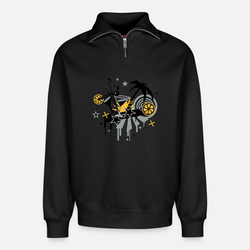 cocktail_bar - Relaxed Unisex Organic Half Zip Sweatshirt – by SPREAD - black