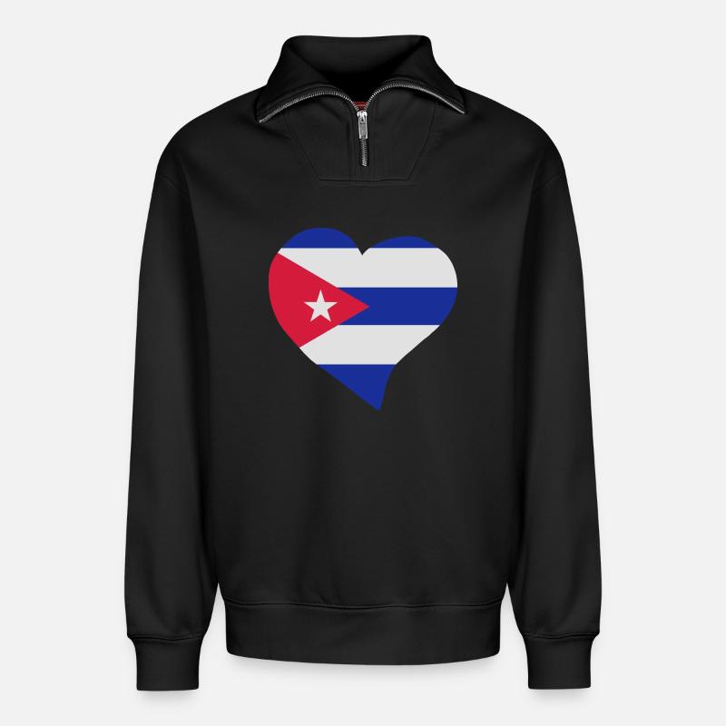 Cuban Herz - Relaxed Unisex Organic Half Zip Sweatshirt – von SPREAD - Schwarz