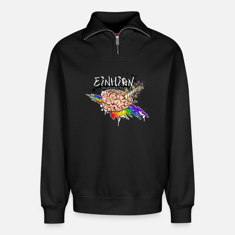 Einhirn - Relaxed Unisex Organic Half Zip Sweatshirt – von SPREAD - Schwarz