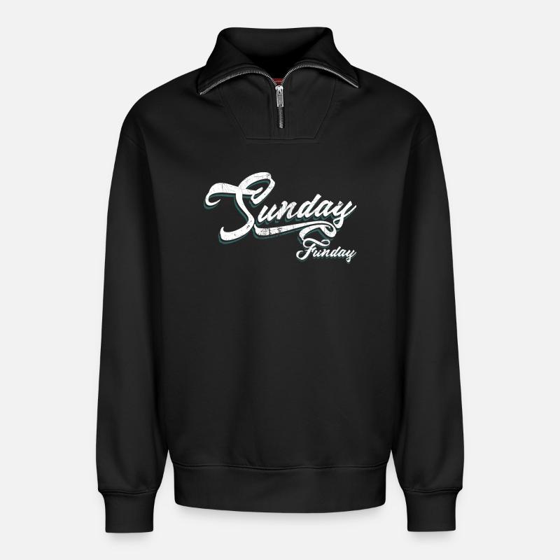Sunday Funday Script Neon - Relaxed Unisex Organic Half Zip Sweatshirt – by SPREAD - black
