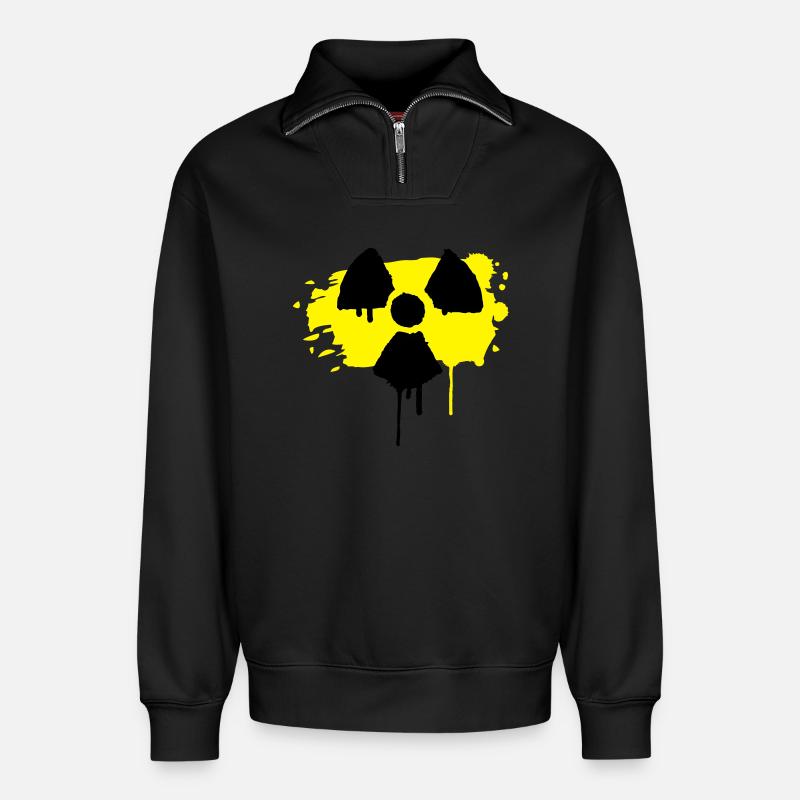 radio active sign as graffiti - Relaxed Unisex Organic Half Zip Sweatshirt – by SPREAD - black