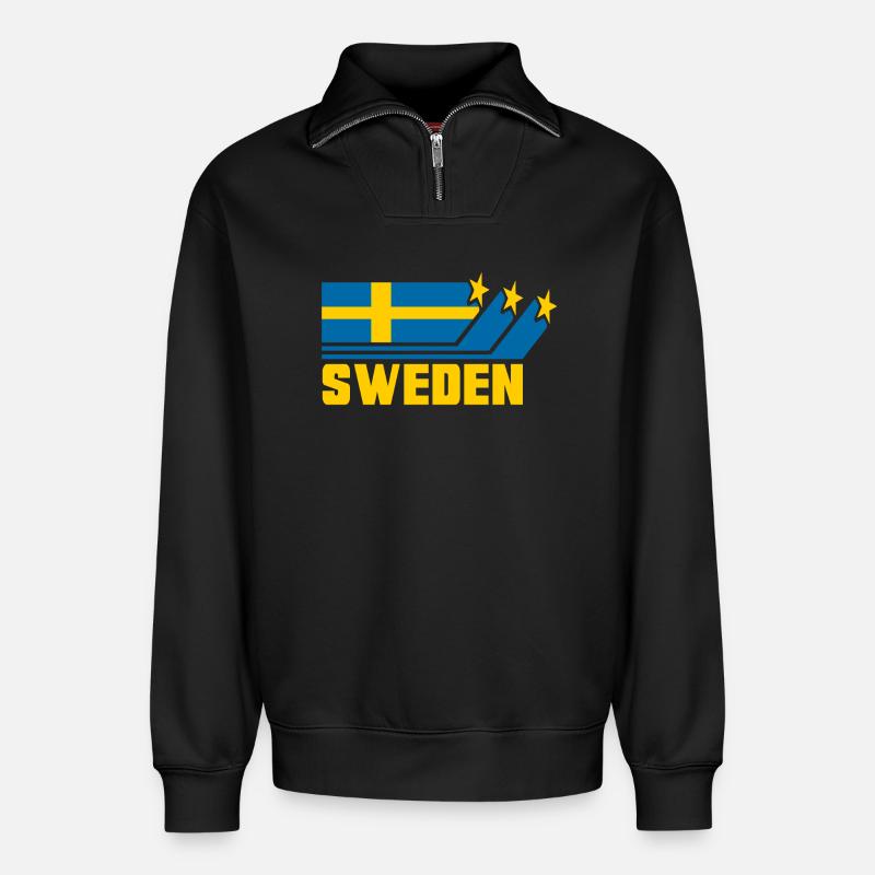 Suède / Suède - Drapeau / Cadeau - Sweat unisexe décontracté en coton biologique à demi-zip – de SPREAD - noir