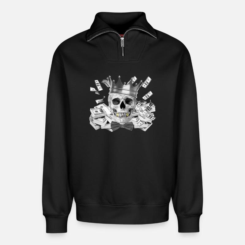 Skull - Relaxed Unisex Organic Half Zip Sweatshirt – by SPREAD - black