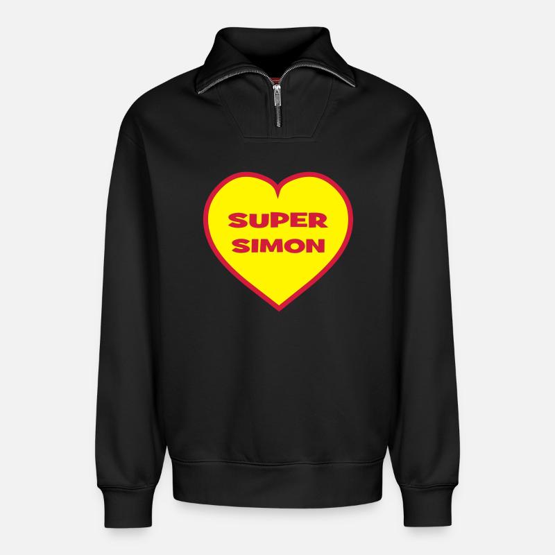 Super-Simon - Relaxed Unisex Organic Half Zip Sweatshirt – von SPREAD - Schwarz