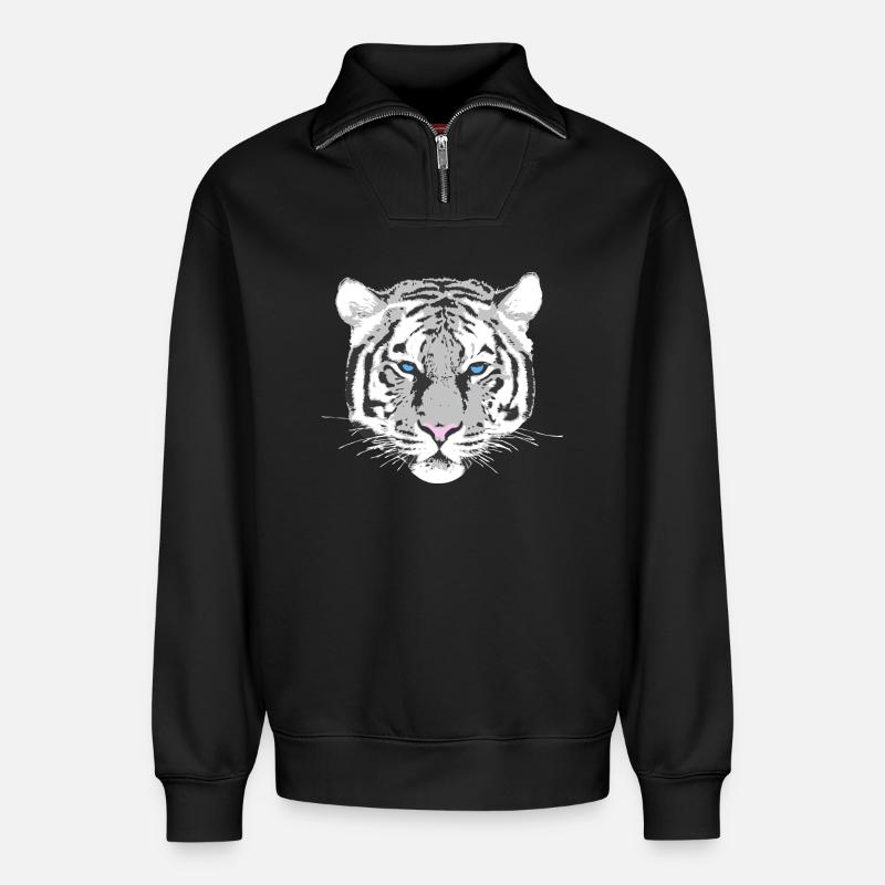 weißer Tiger - Relaxed Unisex Organic Half Zip Sweatshirt – von SPREAD - Schwarz