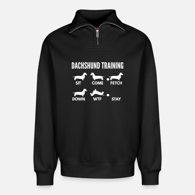 Dackel-Trainingshemd - Relaxed Unisex Organic Half Zip Sweatshirt – von SPREAD - Schwarz