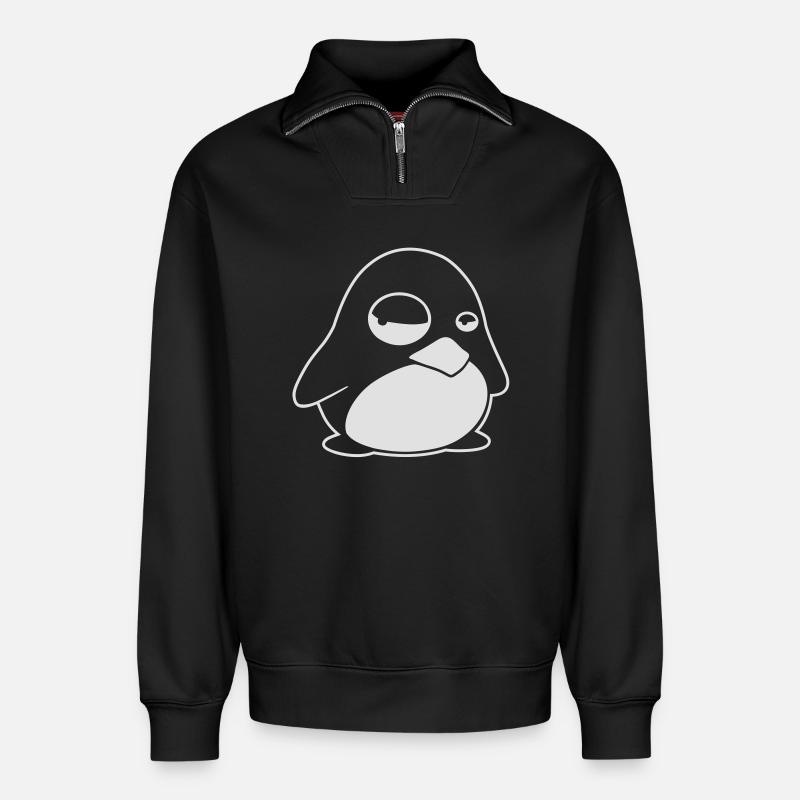 TUX Pinguin, LINUX - Sweat unisexe décontracté en coton biologique à demi-zip – de SPREAD - noir