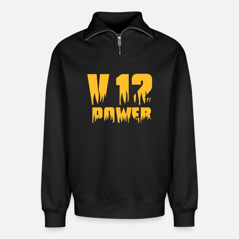 V12 PUISSANCE - Sweat unisexe décontracté en coton biologique à demi-zip – de SPREAD - noir