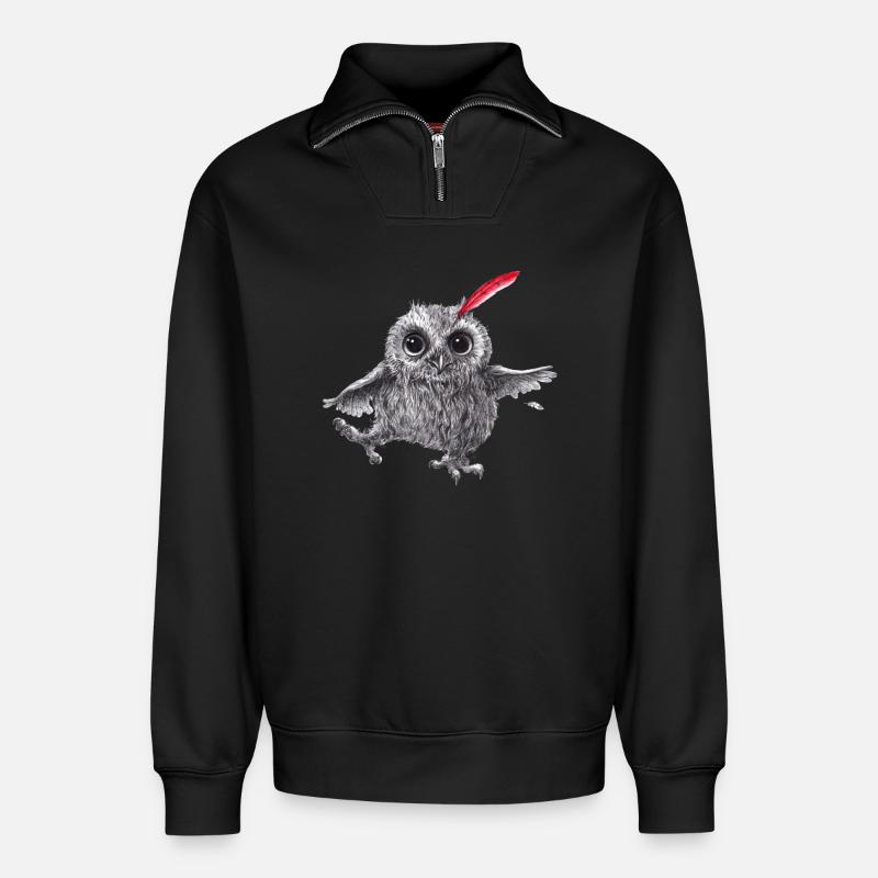 Chief Red - Glückliche Eule - Relaxed Unisex Organic Half Zip Sweatshirt – von SPREAD - Schwarz